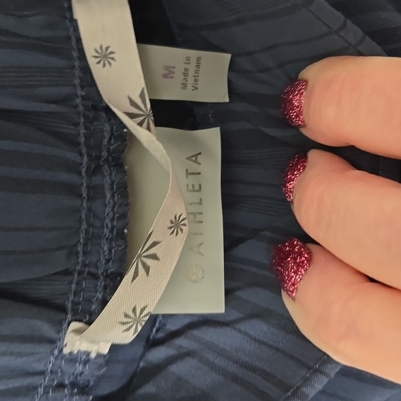 Athleta Navy Blue Stripe Athletic Running Women's Shorts Drawstring Zip Side M - Picture 4 of 5